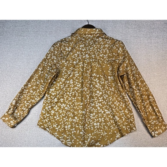 Whisper Mint Top Women's Size Small Gold White Flowers Long Sleeves 100% Cotton - Picture 2 of 7